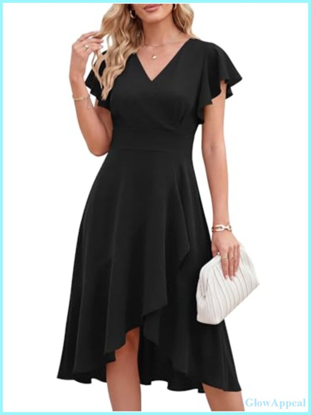 Women's Wrap Midi Dress Semi Formal Wedding Guest A-Line High Low Ruffle